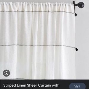 2 pottery barn sheer stripe tassle curtains 96in